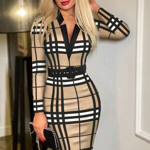 Printed Notched Long Sleeve Wrap Dress